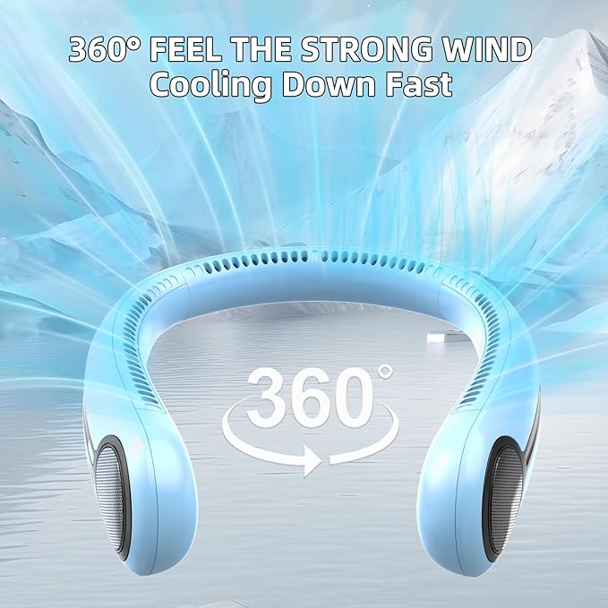 Portable Neck Fan,Hands Free Personal Wearable Bladeless Fan,6000mAh USB Rechargeable,360° Cooling,LED Display,4-Speeds,Birthday Gifts for Men Women Dad Mom,Christmas Gifts (Light blue)
