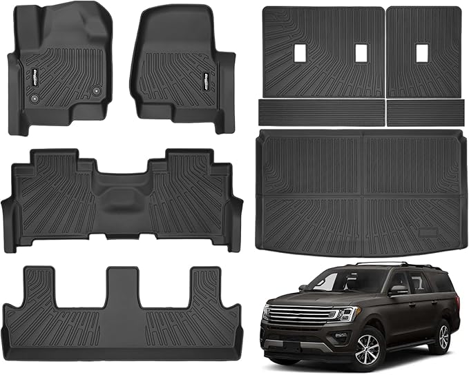 Floor Mats for 2018-2024 Ford Expedition Max 8 Seats(2 Row Bench Seat), Trunk Mat and Backrest Mat All Weather TPE Protector for Ford Expedition Accessories