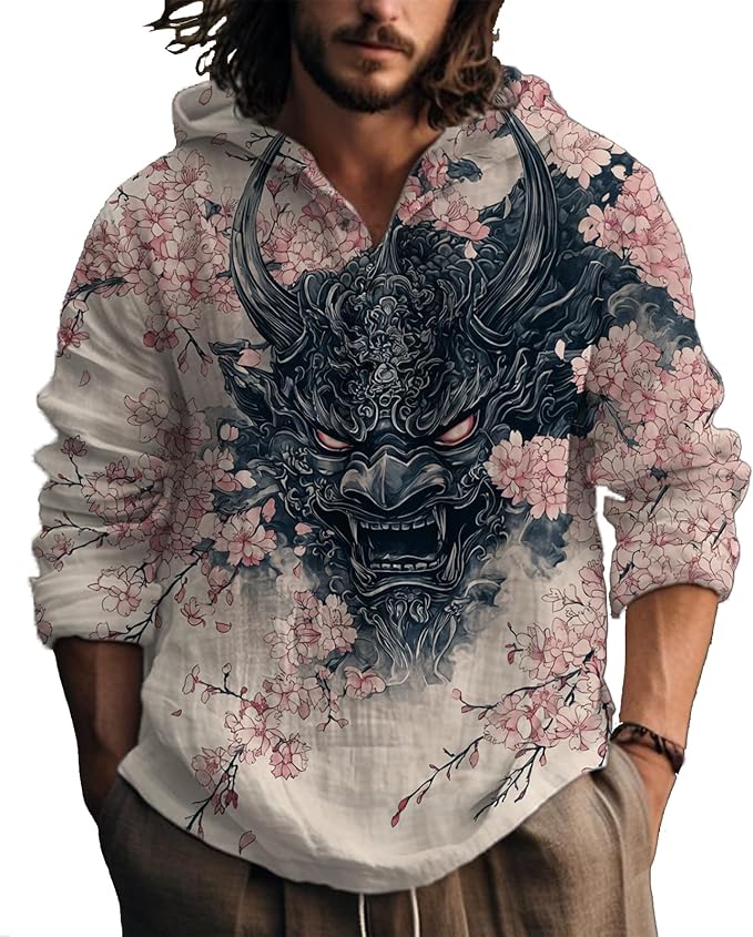 MARSVOVO Hooded Long Sleeve Shirt Men Fashion Graphic Button Up Lightweight Big and Tall Casual Vacation Shirts for Men