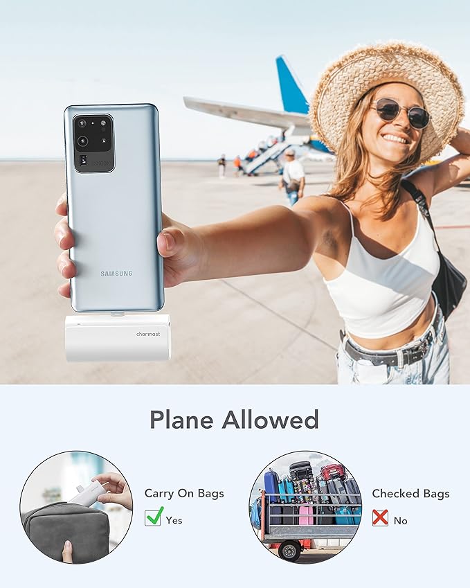 charmast Portable Charger USB C for iPhone 17/16/15, 5000mAh Fast Charging Battery Pack with Built-in Type-C Connector, 20W Mini Power Bank for iPhone 17/16/15 Series, Samsung S22/23 Series, and More