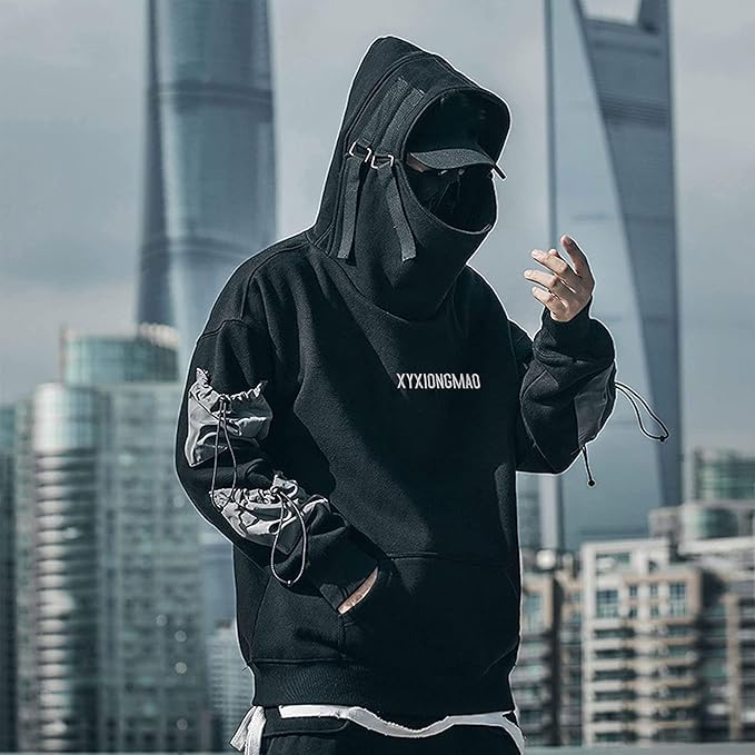 XYXIONGMAO Streetwear Techwear Hoodie Tactical Mens Black Urban Hip Hop Japanese Sweatshirt