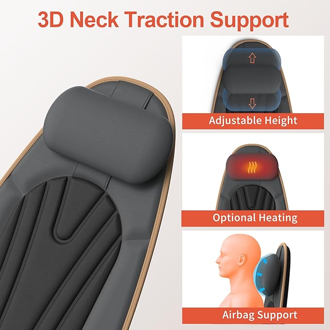 SLOTHMORE Back Massager for Chair, Heated Seat Cushion Massager with Neck Traction, Vibration Massage Pad for Full Body Massage for Office Chair, Home Use