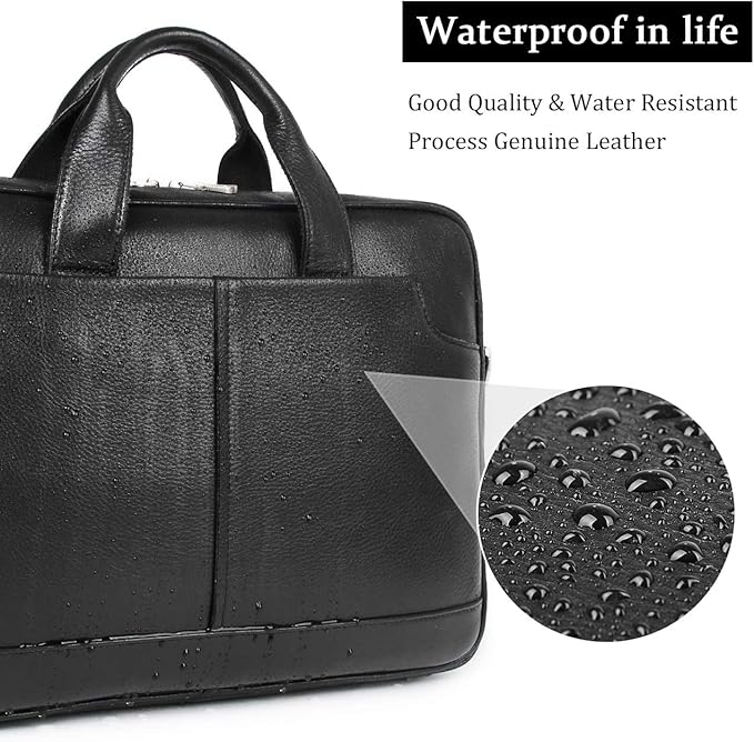 Augus Leather Laptop Briefcase for Men,Waterproof Travel Messenger Duffle Bags 15.6 Inch Laptop Bag