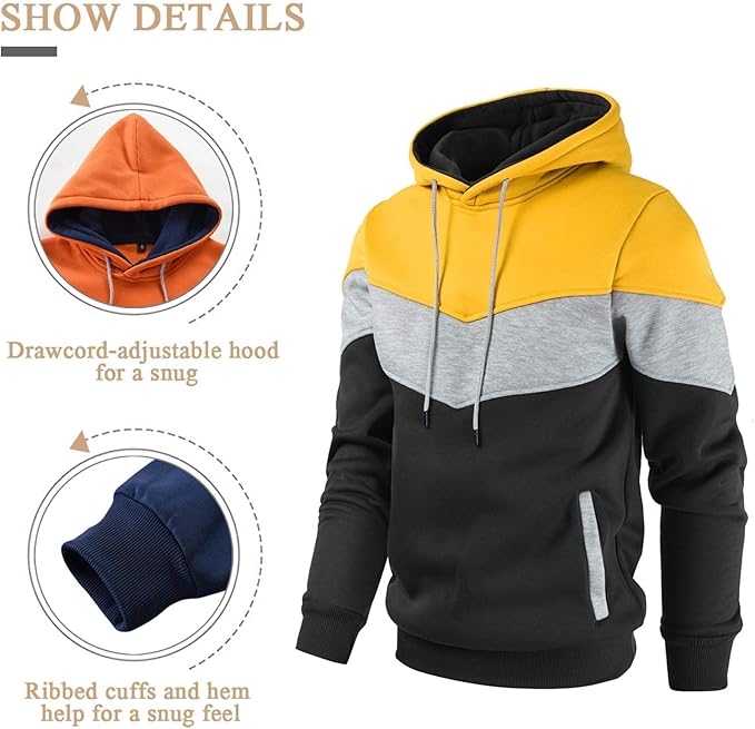 Gesean Men's Novelty Color Block Pullover Fleece Hoodie Long Sleeve Casual Sweatshirt with Pocket
