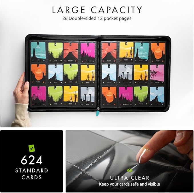 Vault X 12 XL Pocket Trading Card Zip Binder - 624 cards, Premium Exo-Tec Album Material, 26 Side-Loading Pages, Folder for Collectible Card Games, Sports, TCG (Teal)