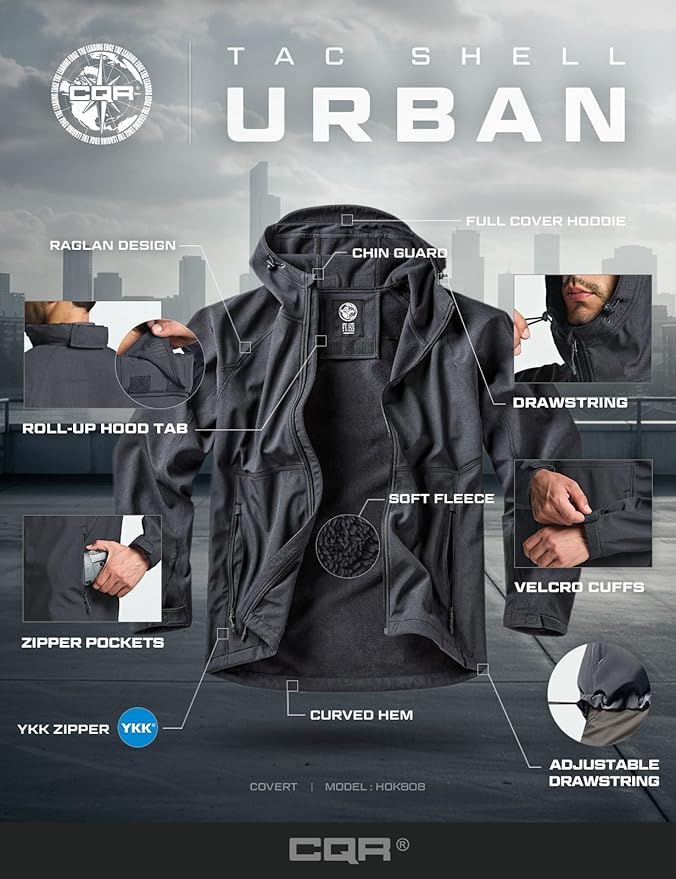 CQR Men's Tactical Softshell Jacket, Winter Warm Fleece Lined Coat, Water Resistant Outdoor Hunting Hiking Rain Windbreaker