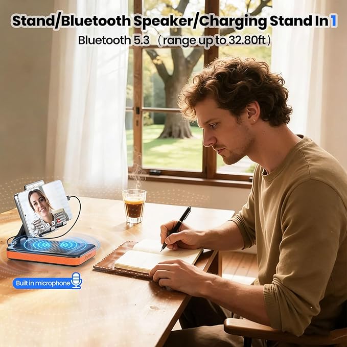 Gifts for Men and Women, Slim 5000mAh Charging Stand Phone Stand with Bluetooth Speaker Foldable Phone Holder Festival Gift for Husband,Wife,Dad,Mom,Teens