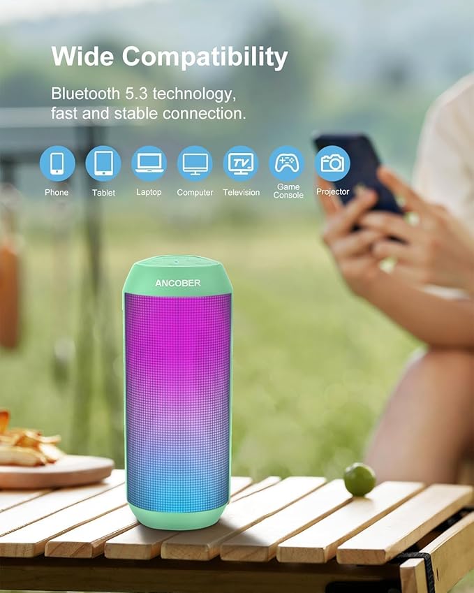 Bluetooth Speaker with Lights, Stocking Stuffers for Men Women Teens Boys Girls, Portable Wireless, IPX4 Waterproof, White Elephant Gifts for Adults, HD Sound, TWS Pair, for Home/Party/Outdoor