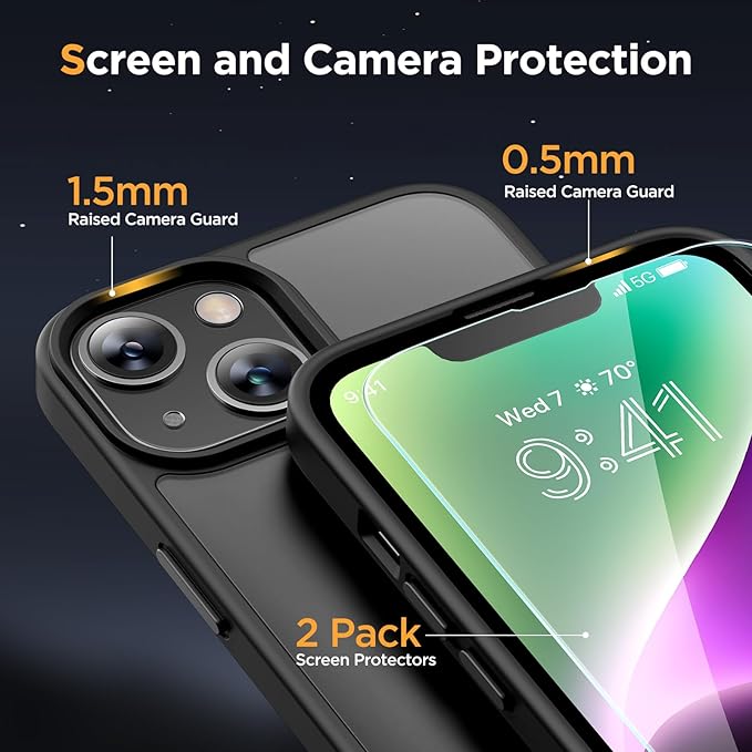 Miracase Magnetic for iPhone 14 Plus Case 6.7 inch (Compatible with MagSafe)（with 2X Screen Protectors） Military-Grade Protection, Anti-Fingerprint Translucent Matte Phone Case Cover, Black