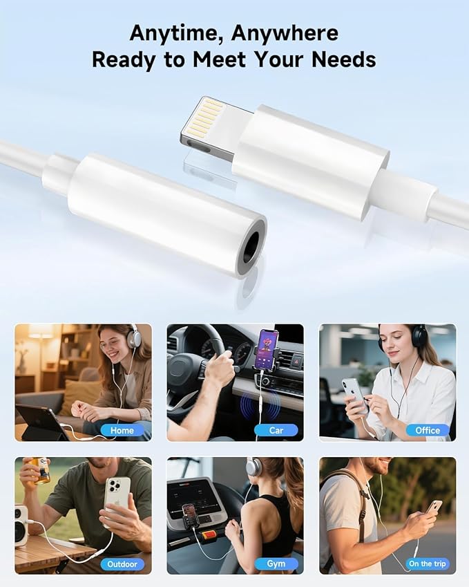 Apple MFi Certified 1 Pack Lightning to 3.5 mm Headphone Jack Adapter for iPhone, iPhone Aux Adapter Converter Dongle Audio Cable Compatible with iPhone 14 13 12 11 X XS 8 7 White