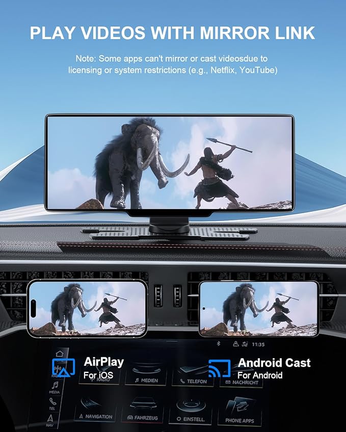 HK3 Carplay Screen for Car, 10.26’’ Wireless Apple Car Play & Android Auto Touch Screen, 4K Dash Cam, 1080P Backup Camera, Car Stereo, GPS Navigation/Mirror Link/Bluetooth/Voice Control, Plug and Play