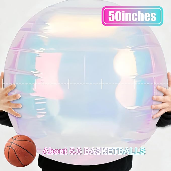 50 Inch Giant Iridescent Round Foil Balloons, 3Pcs Holographic Clear 4D Ball Balloons for Birthday New Year Eve Wedding Folding Rainbow Under The Sea Mermaid Party decoration
