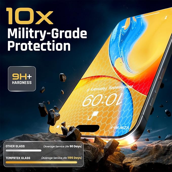 TEMPRTEK+ 2 Pack Screen Protector for iPhone 16 Pro | 9H+ Military Grade Protection | Anti Scratch/Fingerprint | Bubble Free Easy Installation | Case Friendly