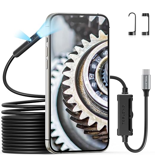 USB C Endoscope Camera with Light, Teslong 1080P HD Dual Lens Snake Borescope Inspection Cam with 8+1 LEDs, 16.5FT Flexible Probe Cable, Fiber Optic Scope Compatible with iPhone 15, Android Phone
