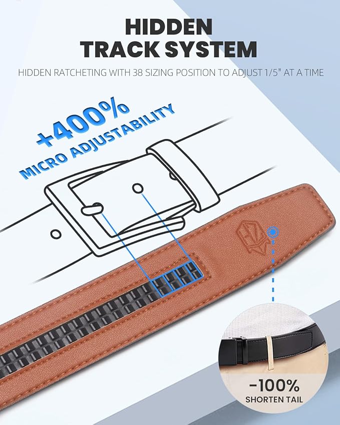 Zitahli Belt Men, Ratchet Belt Dress with 1 3/8" Premium Leather,Slide Belt with Easier Adjustable Automatic Buckle