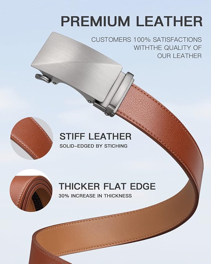 Zitahli Belt Men, Ratchet Belt Dress with 1 3/8" Premium Leather,Slide Belt with Easier Adjustable Automatic Buckle