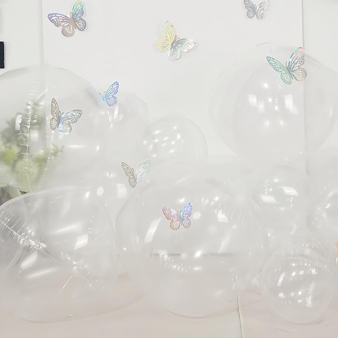 12Pcs Clear Round Foil Balloons, 22" 15" 10" 4D Helium Transparent Balloon, Clear Bubble Foil Balloon for Birthday Baby Shower Christmas Wedding Anniversary Disco Prom Bobo Party Decorations