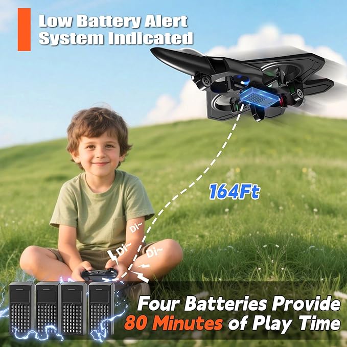 4DRC V32 Foam RC Planes with 4 Batteries, RC Planes for Kids Adults, RC Airplane Helicopter Drone Fighter Jet with Light, 360° Flip, Stunt Roll, Airplane Toy Gifts for Kids Boys Adults Beginners