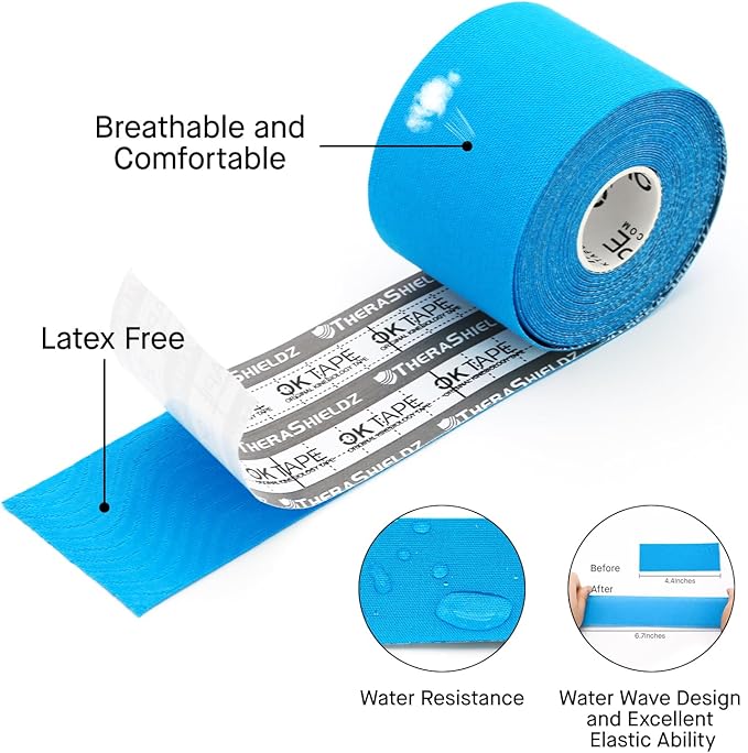 OK TAPE Regular Kinesiology Tape (4 Pack), Original Cotton Athletic Tape for Support Muscle Joint Knee, Sports Waterproof Tape Uncut Strips Latex Free, Hypoallergenic, 2in×16.4ft - 4 Colors