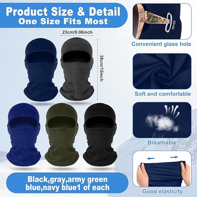 Suhine 5 Pcs Winter Balaclava Ski Mask Windproof Thermal Full Face Mask Cold Weather Balaclava with Reflective Stripe
