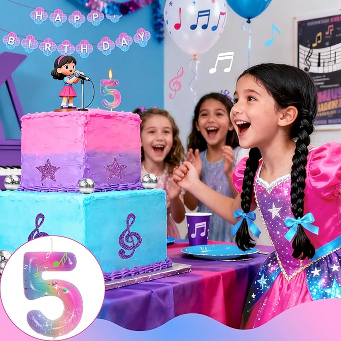 FAMGift K-pop Musical Note Birthday Candles - Number 5 Candle for Music Themed Cake Topper, Colorful Birthday Decorations for Girls