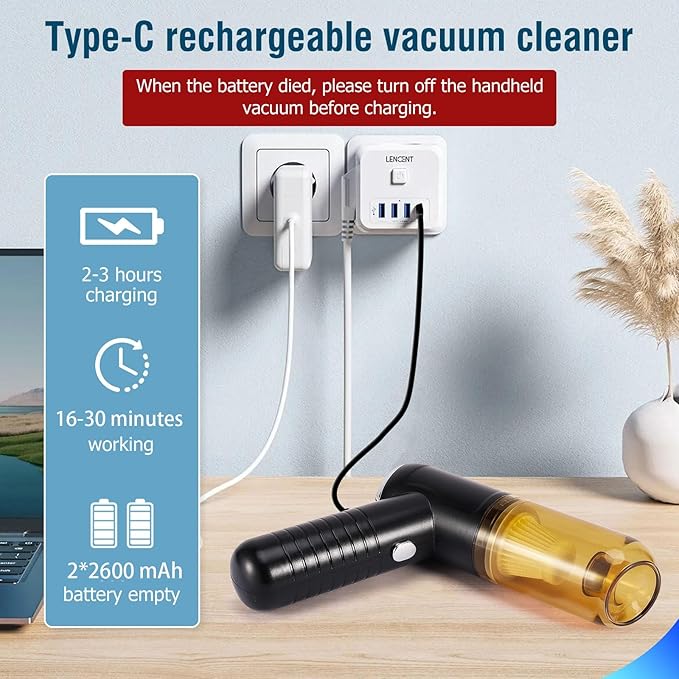 Car Vacuum Cleaner Portable Handheld Vacuum Cordless 15000Pa Mini Wireless Vacuum Cleaner for Car Home Pet Hair Office Cleaning Supplies