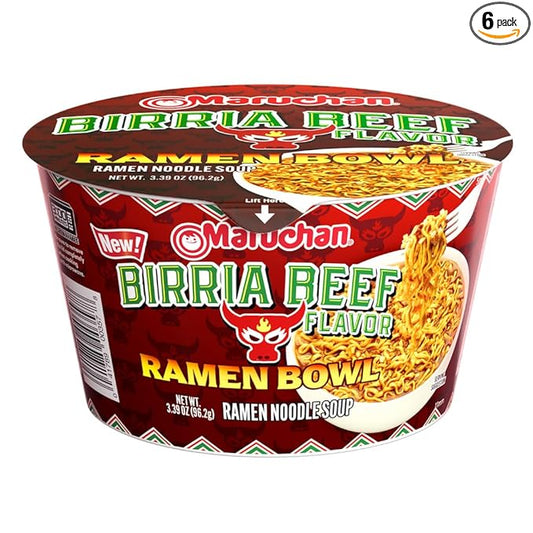 Maruchan Bowl Birria Beef, Microwaveable Ramen Soup Mix, 3.39 Oz, 6 Count