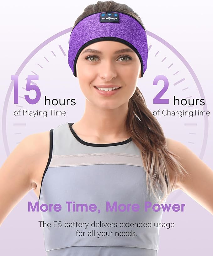 MUSICOZY Sleep Headphones Wireless, Bluetooth Headband Sports Sleeping Headphones Sleep Mask Earbuds Breathable Music Headband with Bluetooth 5.4, Perfect for Workout Running, Grape Purple