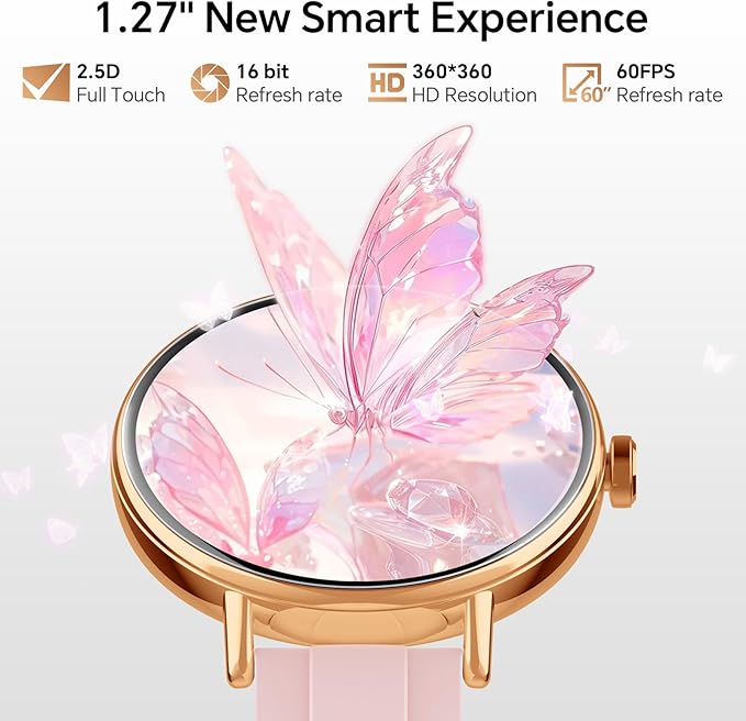 Smart Watches for Women,1.27" HD Fitness Tracker Answer/Make Call, Heart Rate/Sleep/SpO2，Round Smart Watch for iPhone/Samsung/Android,IP68 Waterproof，110+ Sport Mode-Pink(2 Bands)
