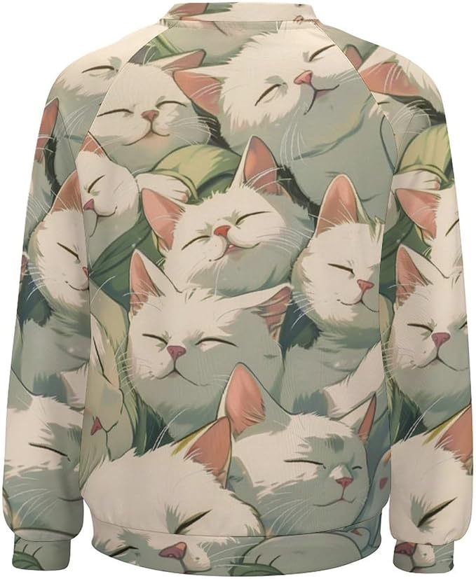 Fall Sweaters for Women 2024 Cat Print Long Sleeve Casual Crewneck Warm Fall Pullover Comfy Fashion Sweatshirts