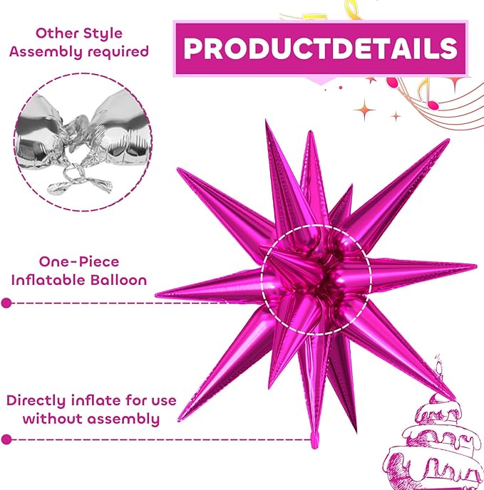 6PCS Star Balloons, 22 Inch Large Hot Pink Star Balloon Foil Balloons Pink Party Balloon for Birthday Christmas Graduation Wedding Anniversary Party Backdrops Decorations