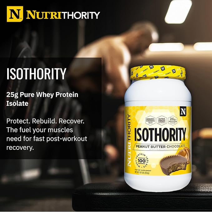 Nutrithority - Isothority Isolated Whey Protein Powder with Ultra-Absorbable Protein and BCAAs to Build Muscle and Accelerate Recovery, Keto Friendly, Low Carbs, Gluten Free (Chocolate Peanut Butter)