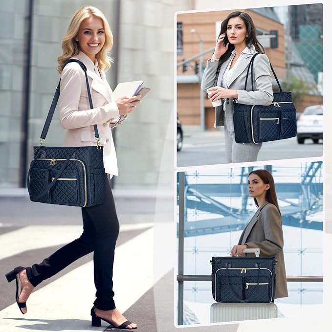 RAINSMORE Teacher Tote Bag 15.6 inch Laptop Bag for Women Work Bags Laptop Tote Nurse Bag Professional Computer Messenger with Insulated Pocket, Laptop Briefcase for Office, College, Dark Blue