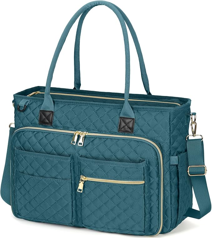 RAINSMORE Teacher Tote Bag 17.3 inch Laptop Bag for Women Work Bags Laptop Tote Nurse Bag Professional Computer Messenger with Insulated Pocket Briefcase, Teal