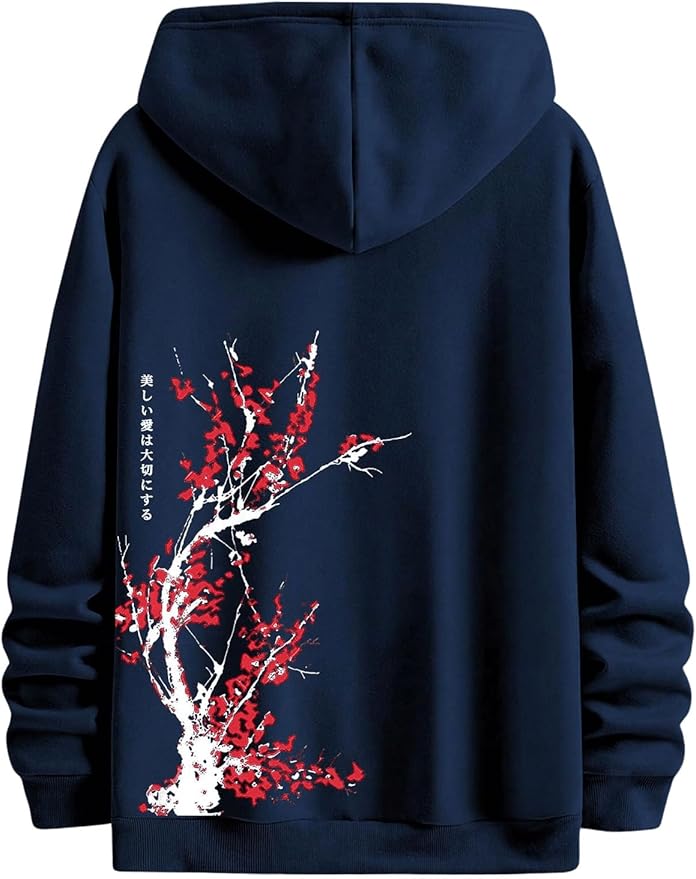 GORGLITTER Men's Graphic Hoodies Japanese Hoodie Top Oversized Long Sleeve Anime Pullovers Sweatshirts