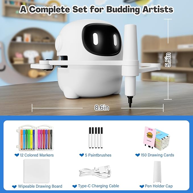 Drawing Robot for Kids with 150 Cards, Voice Interactive Educational Drawing Machine, Montessori Painting Learning Toys for 3 4 5 6 7 8 Year Old Boys Girls Birthday Party