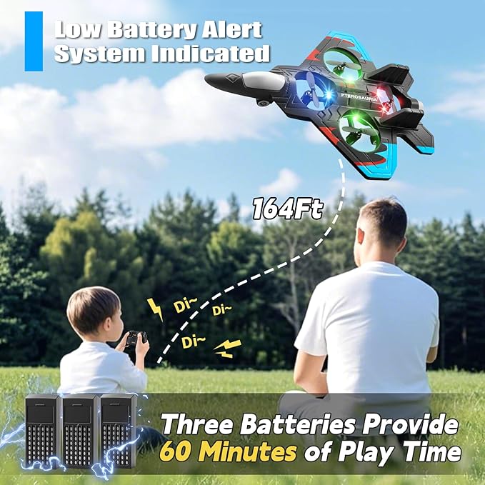 4DRC V32 Foam Remote Control Airplanes with 3 Batteries, RC Planes for Kids Adults 8-16, RC Airplane Fighter Jet with Light, 360° Flip Fighter Jet Toys, Stunt Roll, Airplane Toy Gifts for Kids Boys