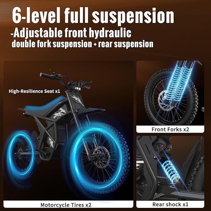 Winter Electric Dirt Bike for Adults, Upgraded 3000W 60V 50MPH //2400W 48V 37MPH Dirtbike, 36.4AH Dual Battery Ebike Up to 85 Miles, 25" Motorcycle Tire, UL2849 All Terrain for Mountains, Snow, Sand