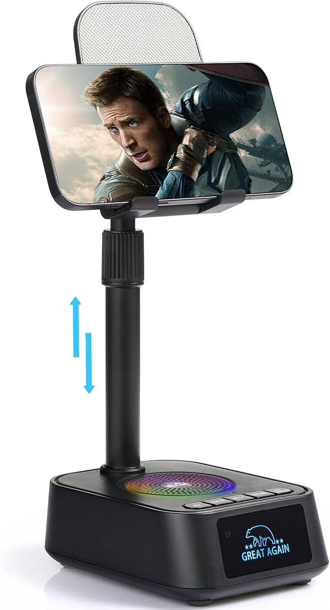 Gifts for Men Women, Phone Stand with Bluetooth Speaker, Birthday Gifts Him Her, Adjustable Height Phone Holder with HD Stereo Sound Fits All Phones &Tablet, Unique Gifts for Dad Mom Christmas