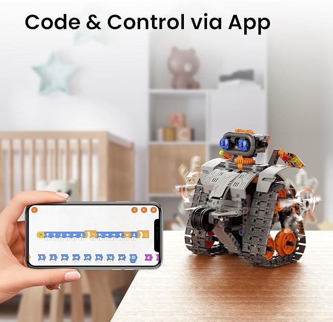 Sillbird Robot Building Kit with Remote Control STEM Gifts for Kids Boys Age 8-12, Coding Technic Robotics Toy for Birthday - Buildable 5in1 Models with 488 Pieces - Orange