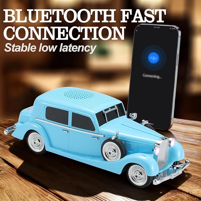 Vintage Car Bluetooth Speaker, Retro Classic Model with Powerful Sound, Built-in Mic, TWS Dual Pairing, Multi-Interface Output, Portable Wireless Outdoor Speaker for Parties & Beach (Blue)