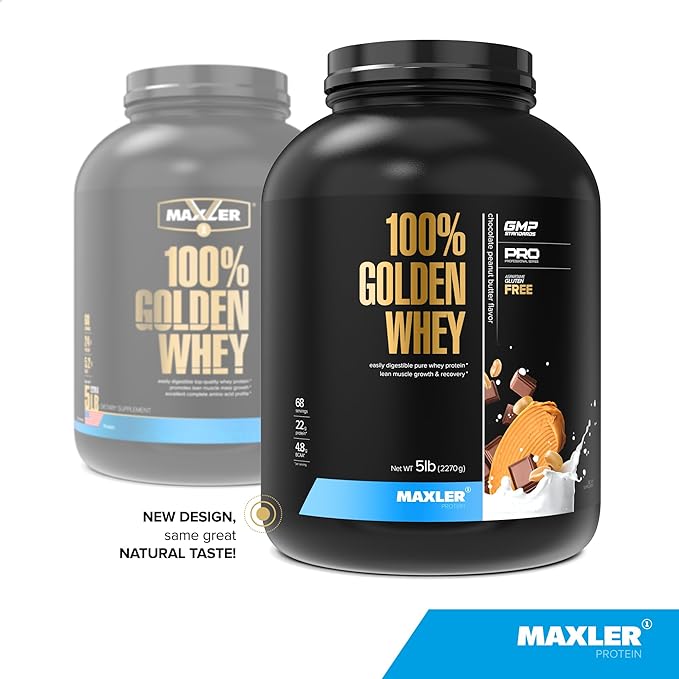 Maxler 100% Golden Whey Protein - 22g of Protein per Serving - Whey Protein Powder for Pre Post Workout - Fast-Absorbing Whey Concentrate, Isolate & Hydrolysate Blend - Chocolate Peanut Butter 5 lb