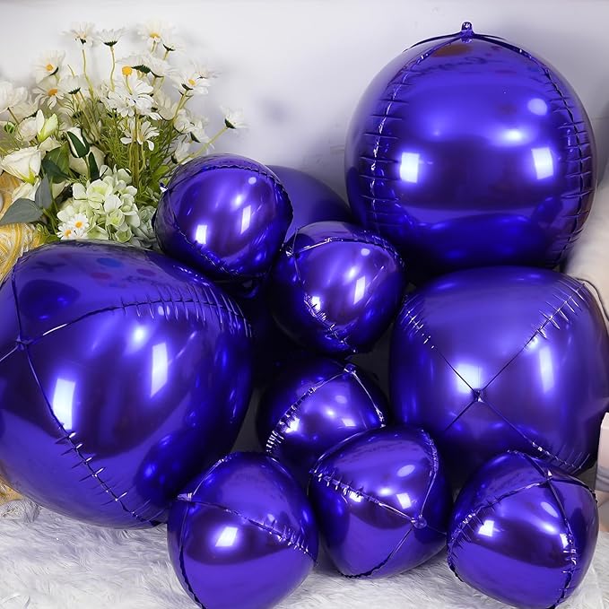 12Pcs Dark Purple Round Foil Balloons, 22" 15" 10" 4D Helium Ball Balloon, Metallic Purple Foil Balloon for Galaxy Birthday Graduation Wedding Anniversary New Year Eve Disco Prom Party Decorations