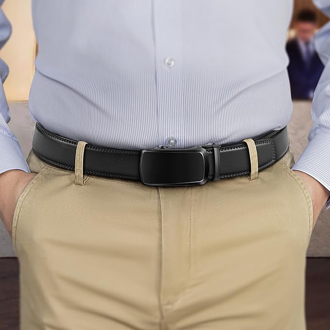 BULLIANT Men's Ratchet Belt 2 Pack-Click Leather Belt Adjustable for Men Gift 1 3/8-Cut for Perfect Fit