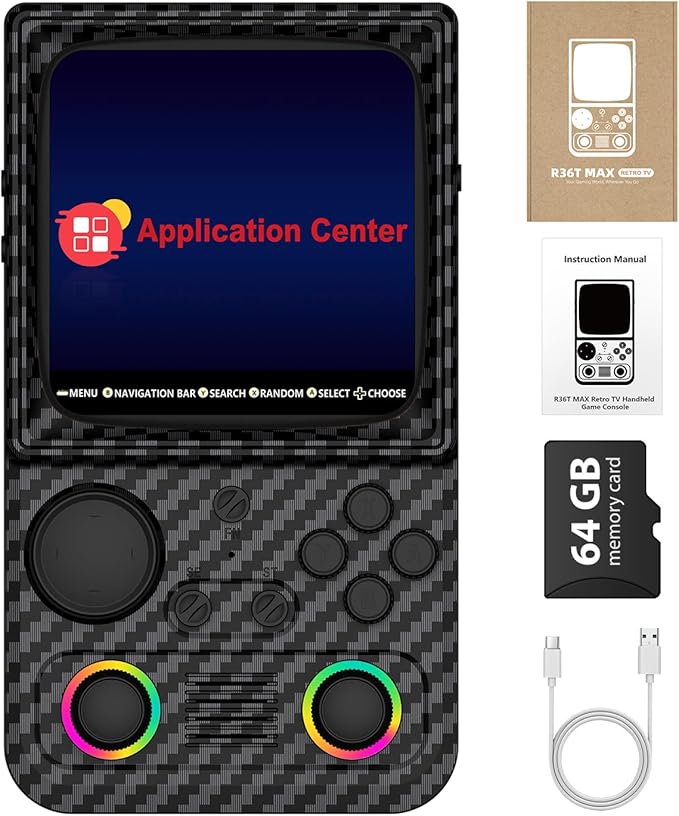 R36TMAX Retro Gaming Console, 4.0'' IPS Screen, Retro Handheld Game Console with 18000+ Classic Games Supports WiFi Networked Fighting and OTG, 4000mAh Battery, with Portable Case(Carbon Black 64GB)