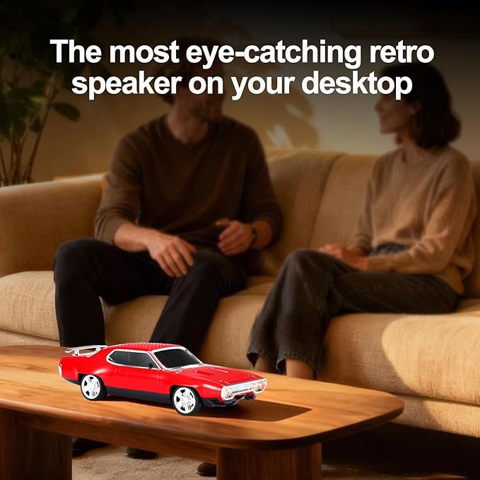 Retro Car Bluetooth Speaker with HD Stereo Sound, TWS Pairing, LED Party Lights, Built-in Microphone, Portable Wireless American Vintage-Style Bluetooth Speaker for Home, Office & Outdoor (Red)