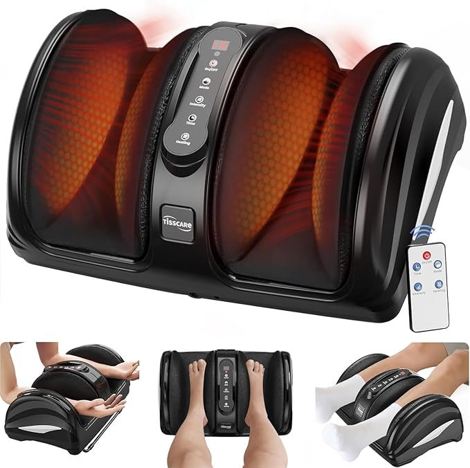 TISSCARE Foot Massager for Neuropathy: Shiatsu Feet Massager with Heat for Plantar Fasciitis, Pain Relief, Circulation, Deep Kneading Relaxation Gifts for Women Men