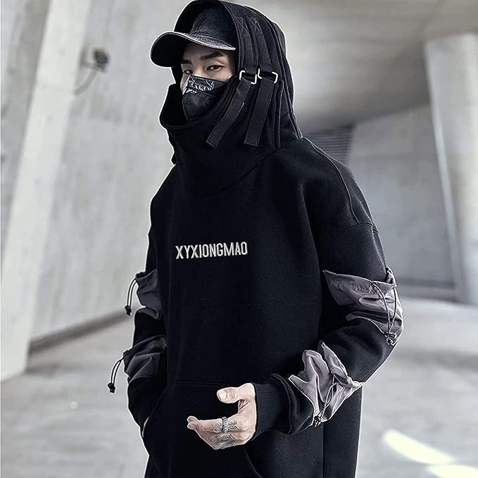 XYXIONGMAO Streetwear Techwear Hoodie Tactical Mens Black Urban Hip Hop Japanese Sweatshirt