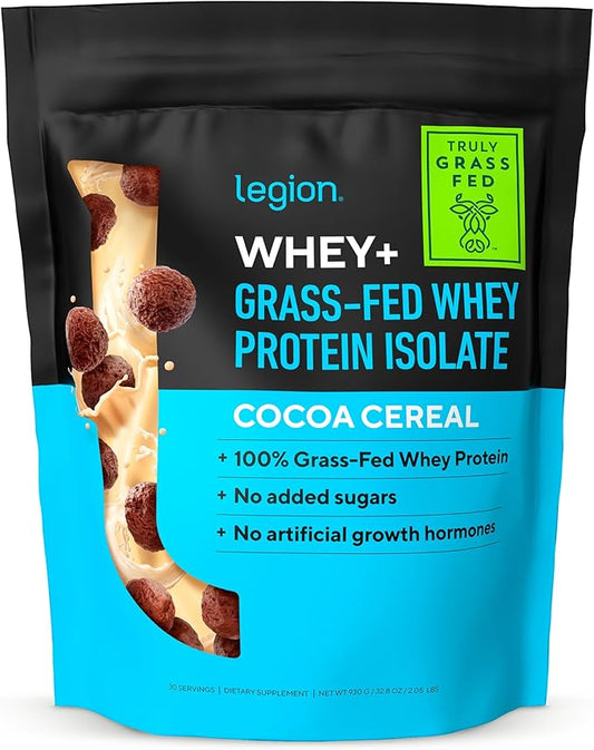 LEGION Whey+ Protein Whey Isolate from Grass Fed Cows - Whey Protein Isolate Powder Low Calorie, Non-GMO, Sugar Free, Lactose and Gluten Free, All Natural Protein Powder for Men & Women 30 Servings