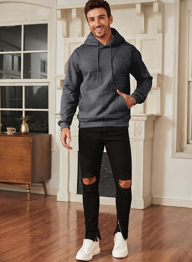 JMIERR Mens Casual Cotton Hooded Collar Drawstring Hoodies Pullover Sweatshirts Casual Long Sleeve Shirts